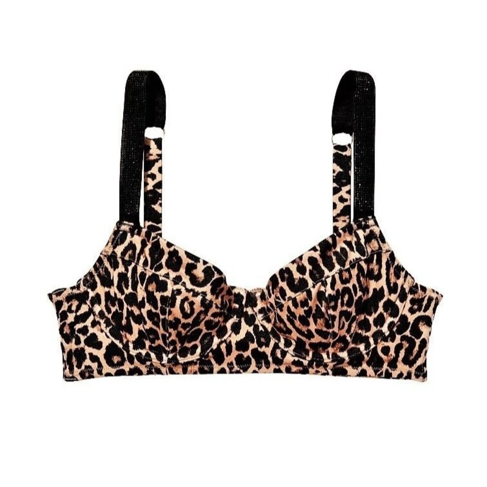 VICTORIA SECRET Shine Strap Strappy Cutout Push Up w/o pad Bikini Top Leopard